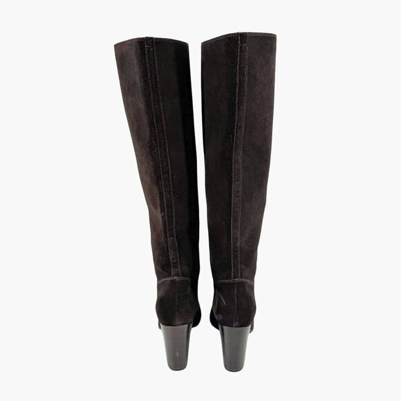 Chanel CC Dark Brown Suede Knee High Riding Boots Block Heel Size 37 US 6-6.5 - Picture 6 of 13
